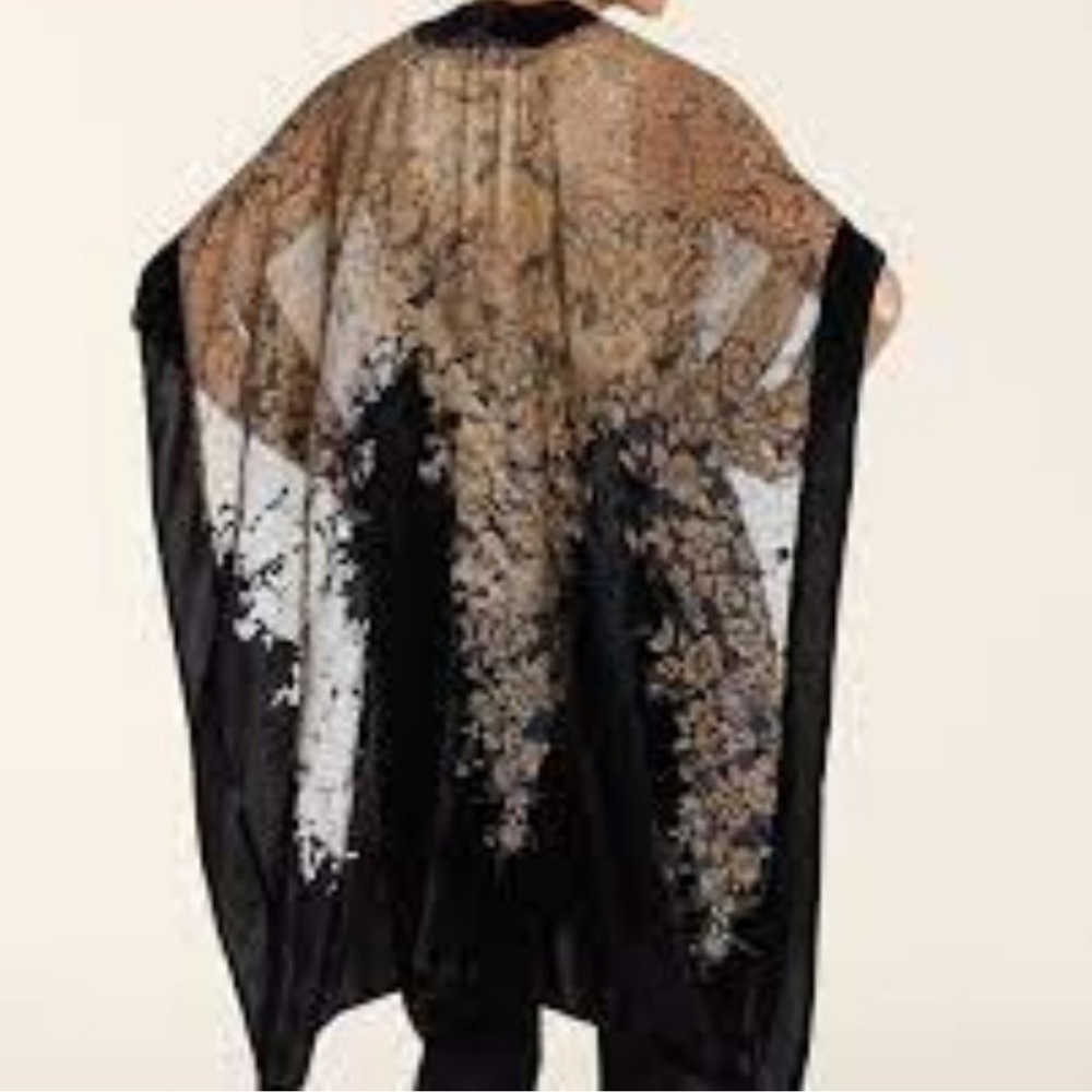 NWT Chico's Black/brown Velvet Floral Sheer Ruana Coverin - Picture 2 of 14
